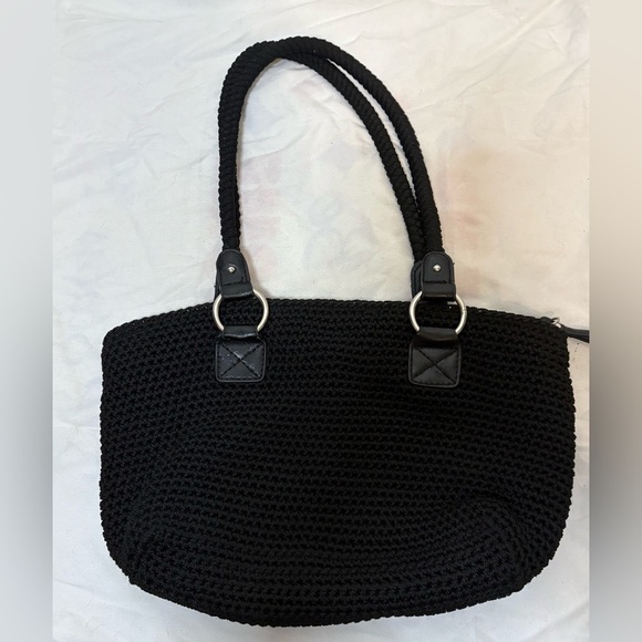 Women’s Lina Black Crocheted Double Handle Shoulder Bag Medium Size - Picture 1 of 9